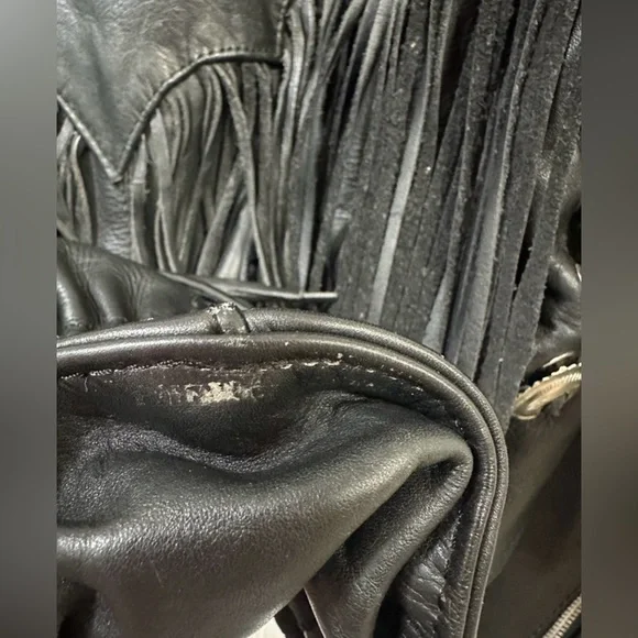 VTG Women’s Pro-Sports Leather Moto Jacket Fringe Conchos Roses Cinched Waist - Picture 10 of 15